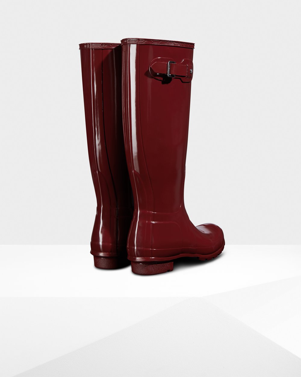 Hoge Regenlaarzen Dames - Hunter Original Gloss - Grijs Rood - 14ODGNSLC